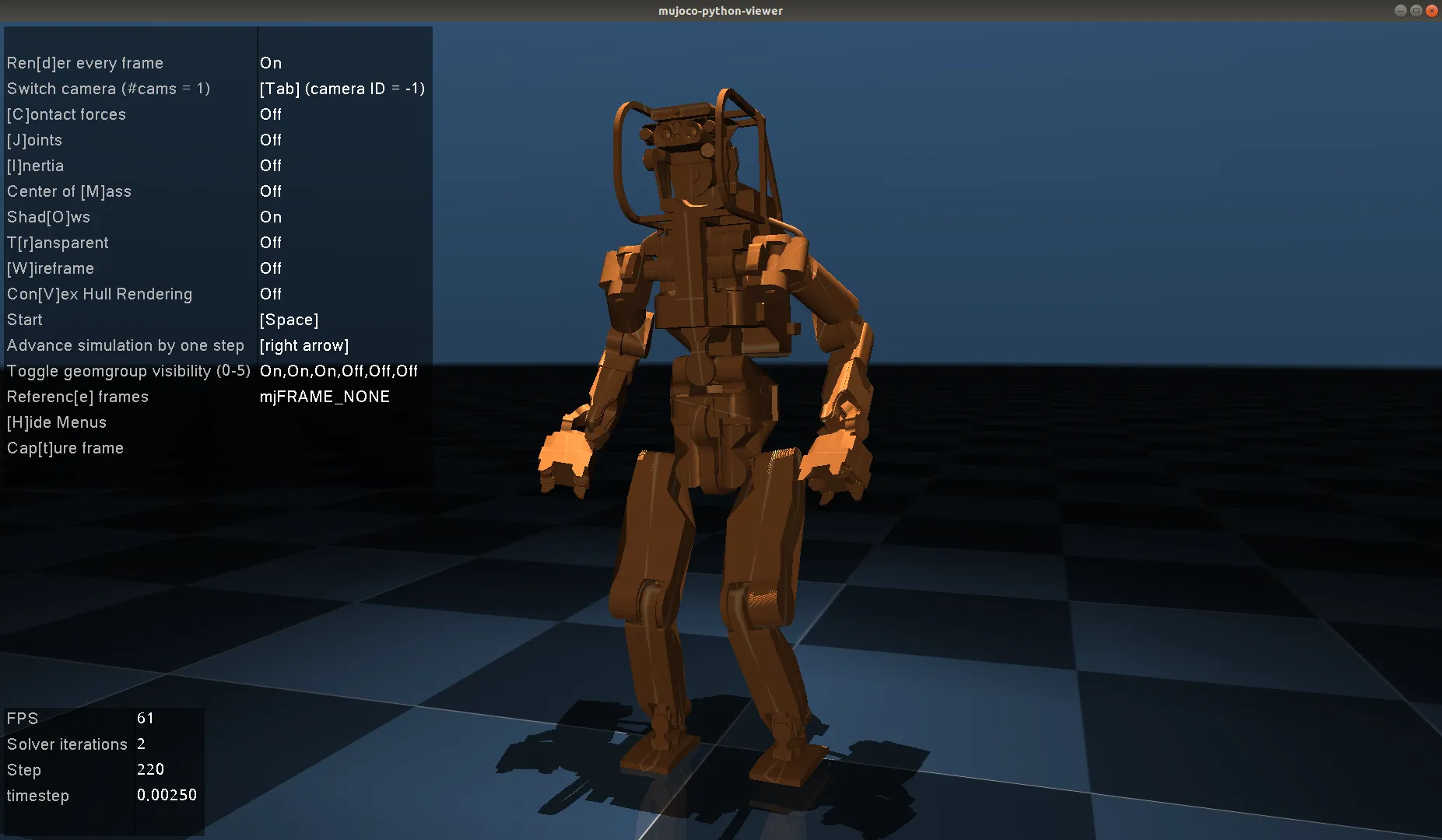 Screenshot of MuJoCo interface.